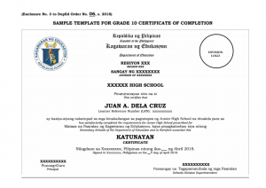Sample Template For Grade 10 Certificate Of Completion