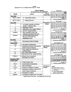 School Calendar For School Year 2018 2019 Deped Order 25 S 2018