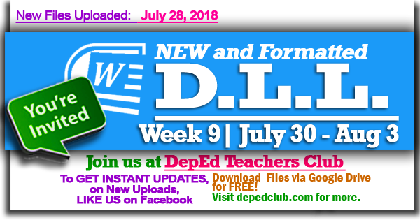 2018 Dll Week 9 1st Quarter Daily Lesson Log July 30 August 3