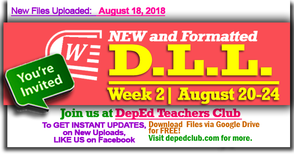 2018 Dll Week 2 2nd Quarter Daily Lesson Log August 20 24 2018