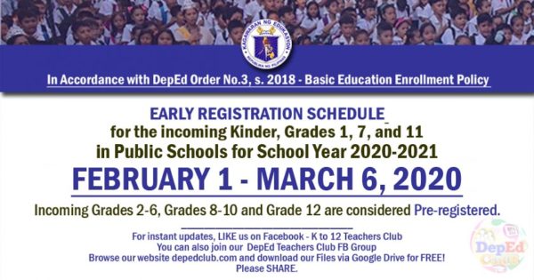 deped enrollment schedule for sy 2020 - 2021