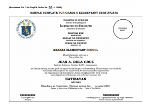 Sample Template For Grade 6 Elementary Certificate