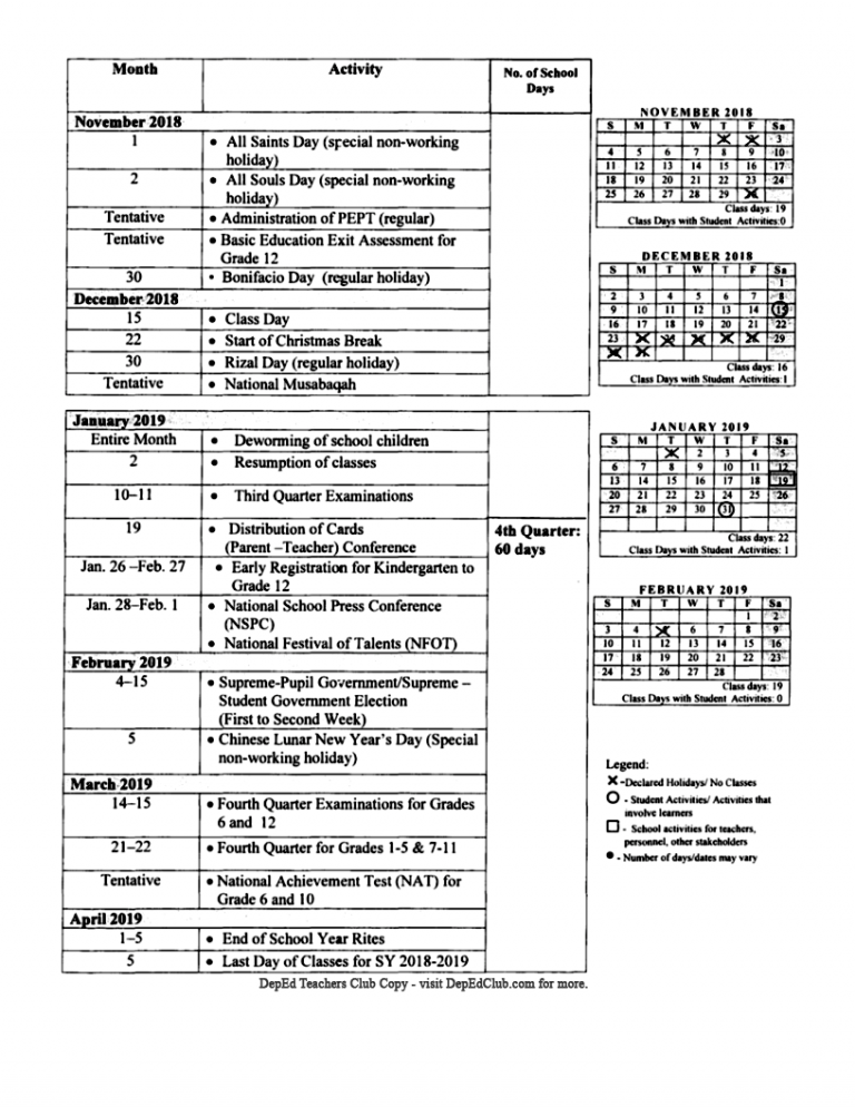 School Calendar for School Year 2018–2019 | DepEd Order 25, s. 2018