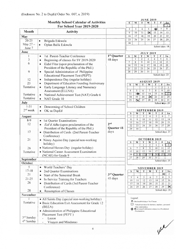 6 School Calendar For School Year 2019 2020 The Deped Teachers Club 6 School Calendar For School Year 2019 2020 The Deped Teachers Club