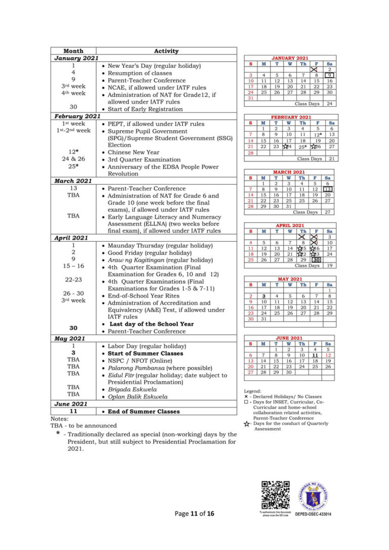 Deped Official School Calendar And Activities For Sy 2021 2022 Do 29 4650