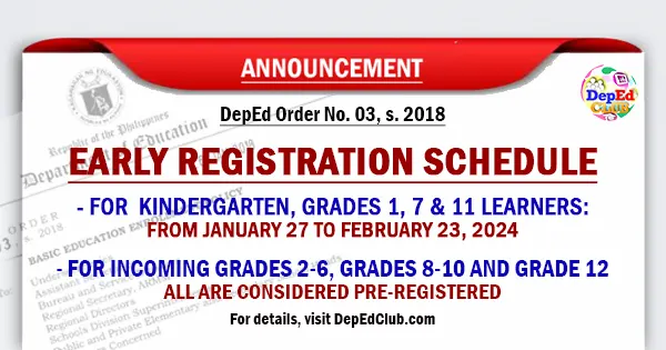 DepEd Early enrollment schedule