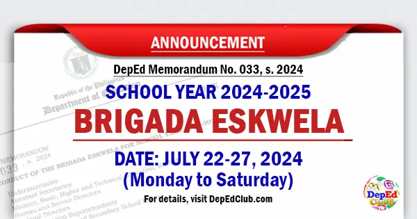 Brigada Eskwela SY 2024 - 2025 schedule date