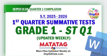 Grade 1 MATATAG Summative Test Quarter 1 Weeks 1–8 with Answer Keys in DOCX
